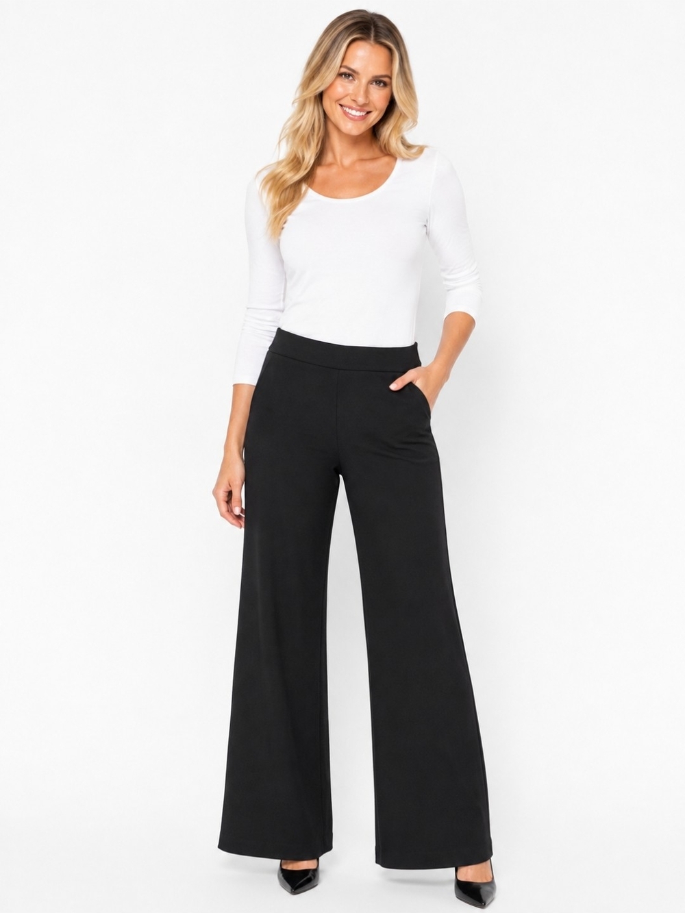 Popilush Dress Black Pant Women Tummy Control Work Slack High Waisted Wide (XL)